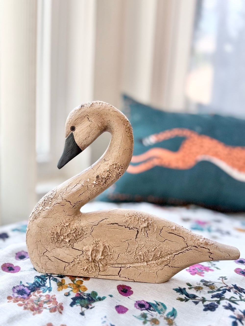 Swan Bird Wood Carving Rustic Cabin Decor  James Haddon Signed Folk Art